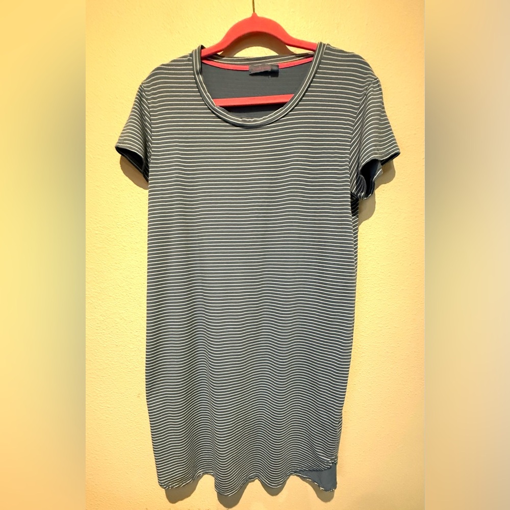 Fresh Produce Striped Gray and White T-Shirt Dress Sz M Made in USA